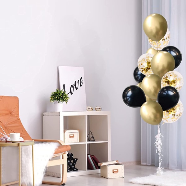 120 stk. sorte og gullfargede ballonger, sorte og gullfargede metalliske chr