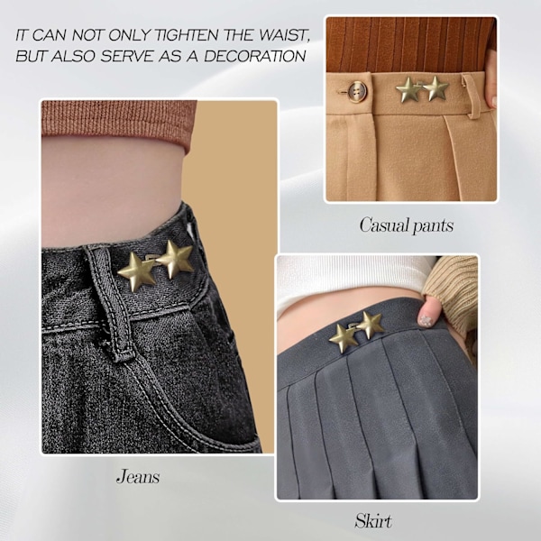 4 Sett Justerbare Jeansknapper, Ingen Grunn til å Sy Avtakbare Knappnåler, Perfekt Passform Avtakbar Øyeblikkelig Knapp. (Kobberstjerne)