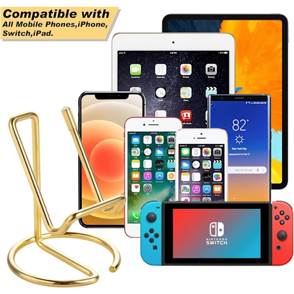 (Guld) 2-pack skrivbordsställ för telefon, söta metallguld telefonhållare skrivbordstillbehör, kompatibel med