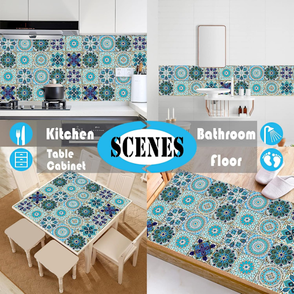 20 stk. 8 x 8 tommer klistermærker med retrodesign i mosaik-stil til badeværelset