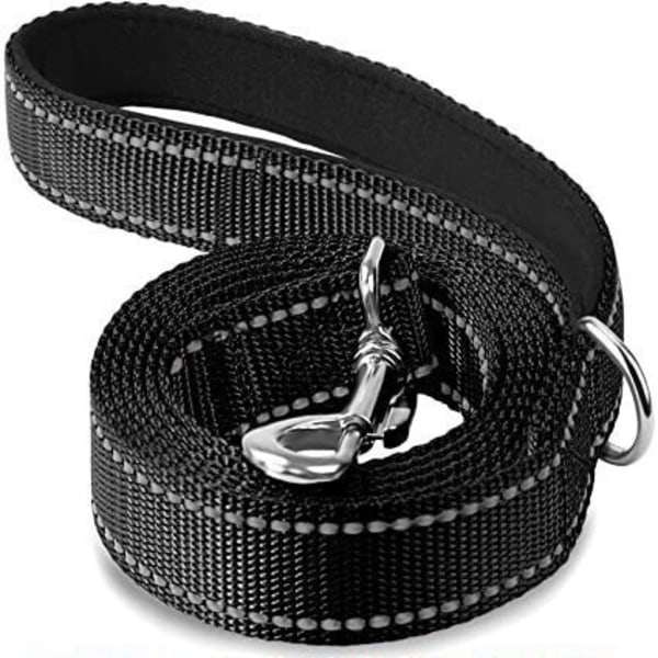 (Black) 1 piece 180cm long 1.5cm wide double-sided reflective dog leash with padded handle nylon dog