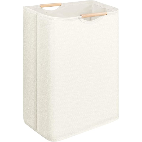 Hopfällbar tvättkorg, 60L tvättkorg med trähandtag, tvättkorg för sovrum, badrum, barnrum, resor