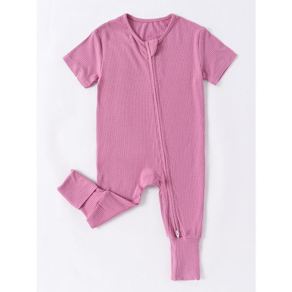 (L) Bambu kuitu vauvan pyjama, kesä lyhythihainen jalkaton onesie, kaksisuuntainen vetoketju pa