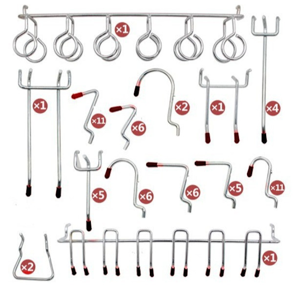 114 stycken Pegboard-krokar sortiment med fack/korgar/tillbehör