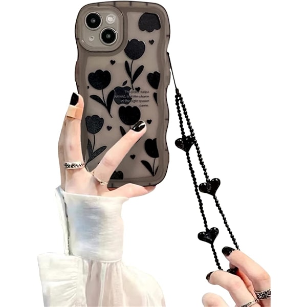 Kompatibel för iPhone 14/iPhone 13 Skal med Söt Enkel Svart Blommor Mönster Design Kvinnor Tonåringar Flickor Lins Skydd