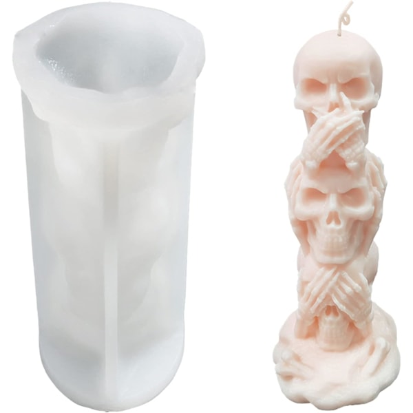 1 pcs  3D Skull Candle Mold Column Halloween Silicone Resin Mold for Aromatherapy Candles Resin Casting Homemade Wax Mak