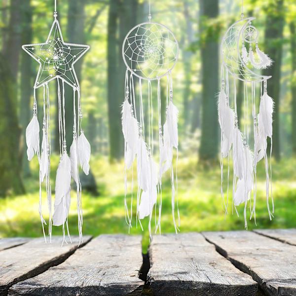 3 Stykker Drømmfangere Stjerne Sol Måne Design