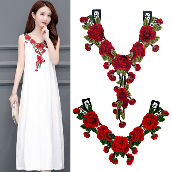 2PCS Dekolleté Applikation Krage Patch Broderad Blomspets Tyg Trim Kläder Sömnad Pat