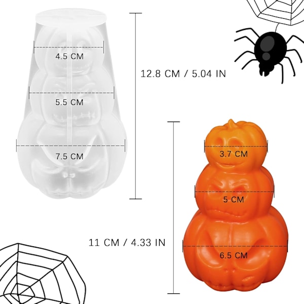 1 st 3D Pumpa Ljusform Halloween Resin Gjutning Silikonform för DIY Aromaterapi Ljusvax Gips Polymerlera