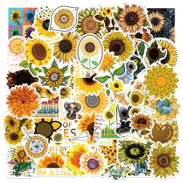 Sunflower Stickers - Pack of 50 - Cute, Waterproof, Aestheti