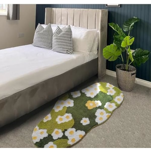 60 x 40 cm Badmatta i Skum, Söt Blommig Badrumsmatta, Grön, Estetisk Shaggy, Maskintvättbar, Mjuk, Absorberande, Halksäker