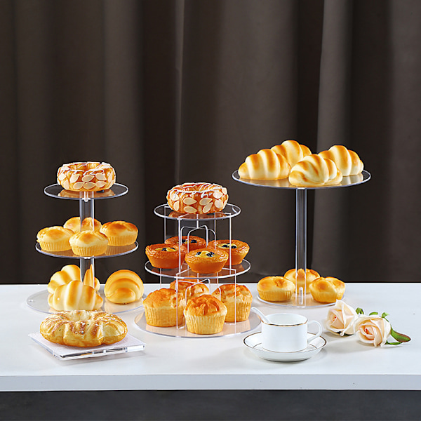 （26.3×26.3×30cm）Akryl Rund Tårta Stativ 4-lagig Matställ för Bröllop Födelsedag Afternoon Tea Temafest Dekoration