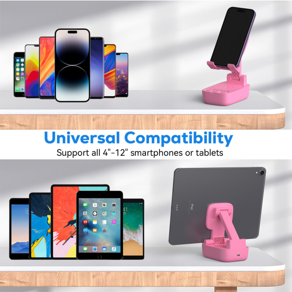 Pink telefonholder, Bluetooth-højttaler, tablet-højttaler, foldbar mobiltelefonholder, bordtelefonholder,