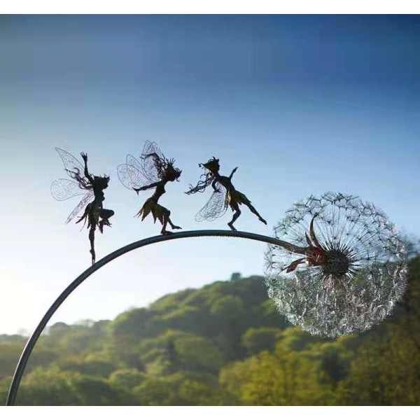 Blomster fe alv danser med engel løvetann skulptur meta