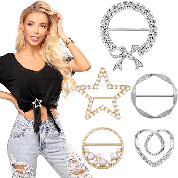 5 stk. Metal T-shirt Clips Sjal Ring Spænde Sjal Clips Ring Sjal Spænde Legering Perle Rhinestone Majs