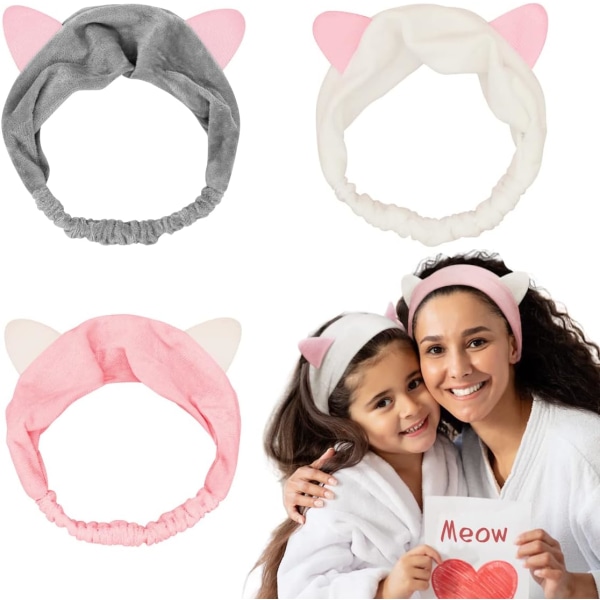 3 stycken sminkpannband för kvinnor och flickor, mjuk och söt katt