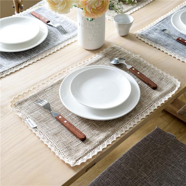 Pakke med 6 - Linned Hør Servietter med Hæklet Blonder Designer Middagsserviet 30x40 CM (11