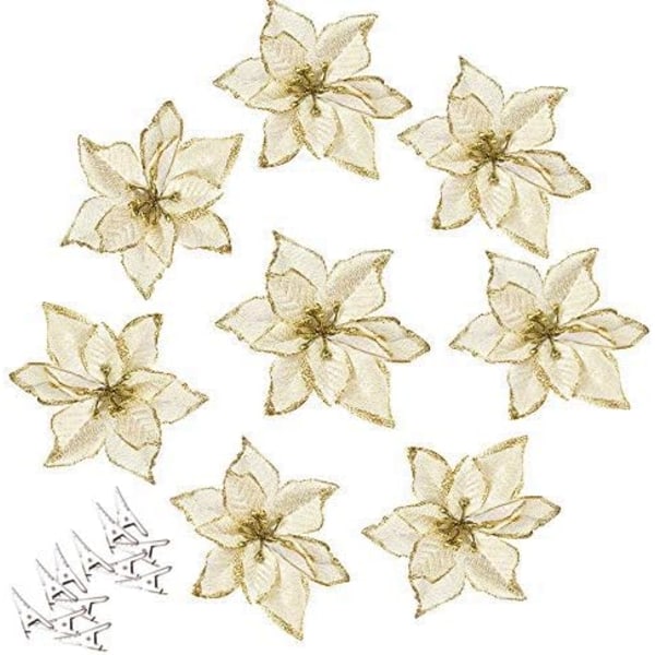 12 kpl Glitter Poinsettia Joulukuusikoriste Tekojouluhäät Kukat Joulukuusi Seppeleet Koriste