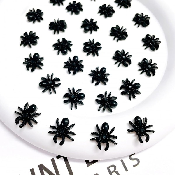 30 stk, Halloween Edderkopp Neglepynt 3D Resin Edderkopp Neglekunstpynt Halloween Svart Edderkopp Negleutstyr Gotisk Neglekunsttilbehør Mørk Svart Edderkopp