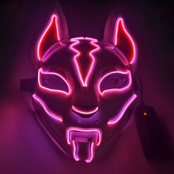 Fox Full Mask Neon Halloween Party Dark LED Shade Glow Cosplay Mask Party Costume for Dress Up，pink