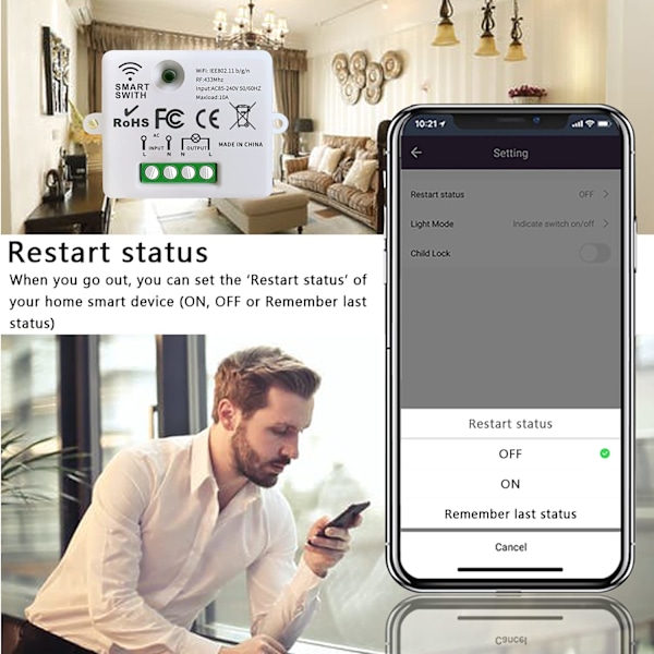 Mini Trådløs WiFi Switch RF Fjernbetjening 2500W 10A 3 Modtagere med 1 Trådløs Vægskifter Smart Kontrol via APP