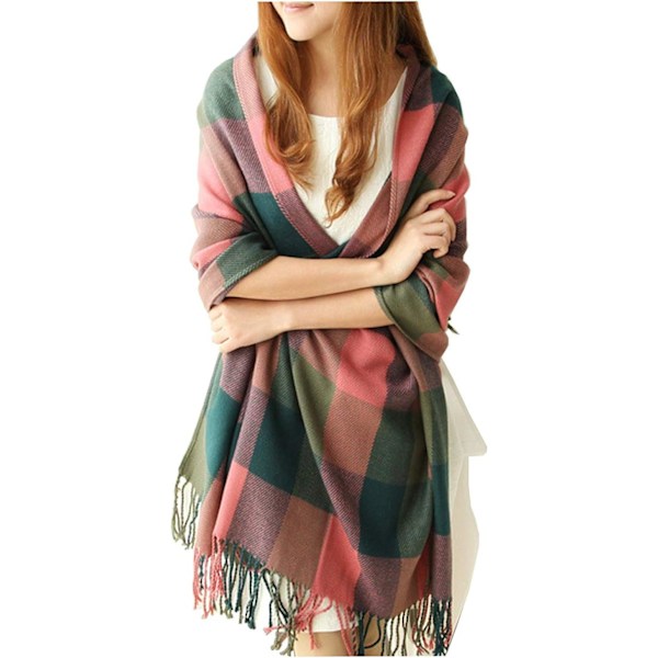 1 stk. Kvinders Lang Plaid Tæppe Sjal Chunky Oversized Vinter Efterår Varmt Sjal Stor Tartan Sjal Wrap Shawl Damegaver