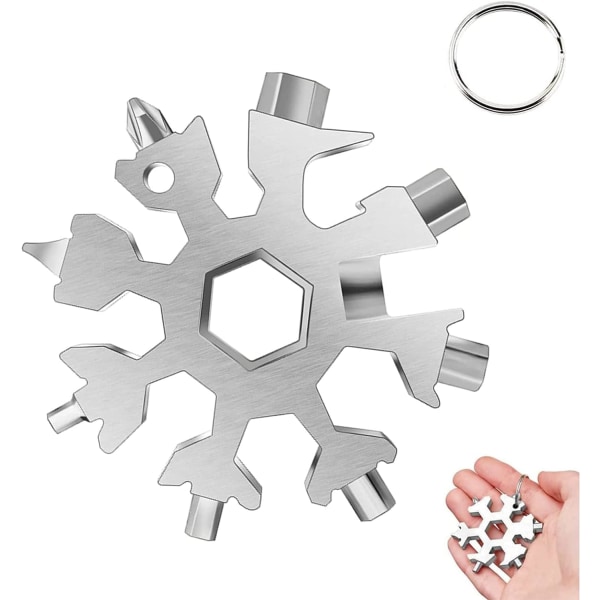 (Hvit)18-i-1 Snowflake Multi-Tool, Snønøkkel, Skiftenøkkel Skrutrekkeråpner, Rustfritt stål Snøfnugg