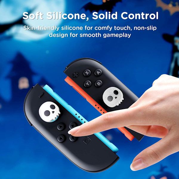 Tumgrepp Kompatibla med Nintendo Switch 2 (2025) – 4 st Vita/Glitter Döskalle Design Silikon Joystickskydd, Bekvämt Kontrollspaksskydd Present