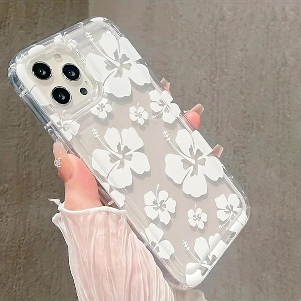 Kompatibel för iPhone 14 Pro Max Skal Söt Hibiskusblomma Tryckt Klar Estetisk Design Sommarblommig med Kvinna Tonåring Gi