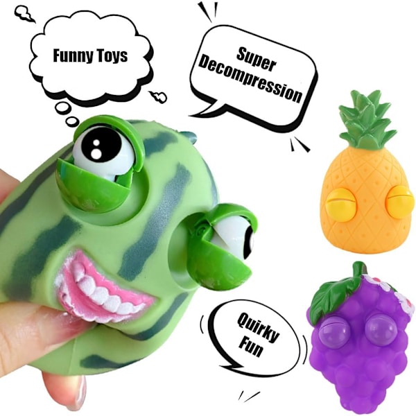 Frugt Squeeze Legetøj Pop Ud Øjne Fidget Vandmelon Ananas Drue Legetøj 3 Stk Stress Relief Legetøj Søde Fødselsdagsgaver Festartikler Klasseværelse Præmie til Børn