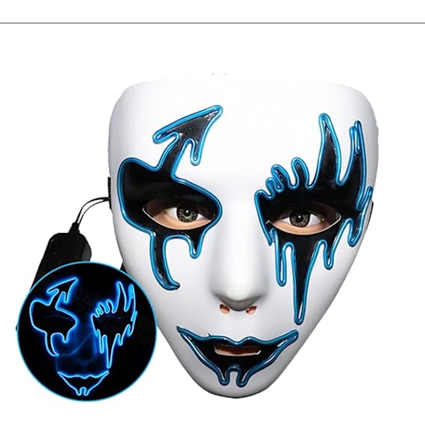 1 stk Halloween-rensingmaske Led-lysende maske Skummel maske Lysende maske EL-tråd LED-maske Hol Blue