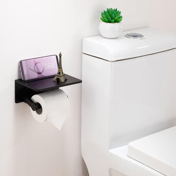 Toiletpapirholder med hylde, sort rustfrit aluminium Toi