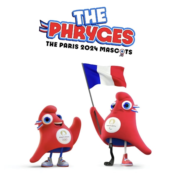 (B)Plyslegetøj 23 cm i pose - Officiel maskot for de olympiske lege i Paris 2024 - Rød frygisk hueform