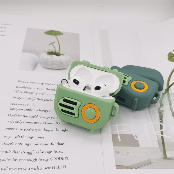 (Blå) Etui Kompatibel med AirPods 3. generasjon 2021, Retro Radio Design for Barn, Tenåringer, Gutter, Gi