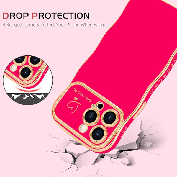 For iPhone 15 Pro Max Deksel Jenter Kvinner Søtt Krøllete Bølge Ramme Deksel Med Kjærlighetshjerte Mønster Luksus Plating Mykt Deksel Full Kamerabeskyttelse Støtsikkert