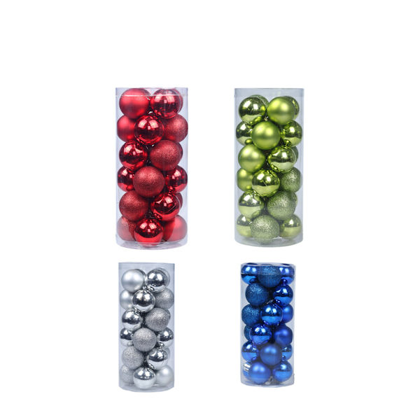 4 Ask med juldekorationer 3cm Julbollar Färgglada B