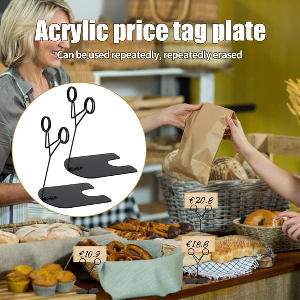 Prislappholdere, Clip-on Prislappdisplaystativ for Bakerier, Konditorier, Restauranter, 6 Stykker, Svart