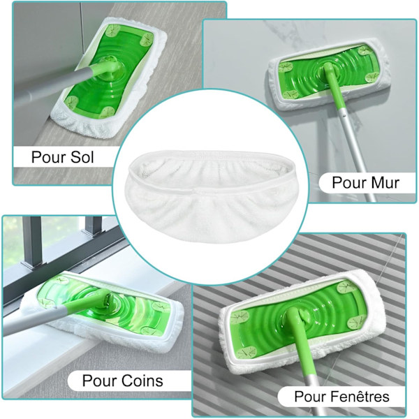 Mikrofiber-Mop Pads, Återanvändbara Ersättningsdynor Kompatibla med Swiffer Sweeper Återanvändbara Våta och Torra Rengöringsdukar Mop H