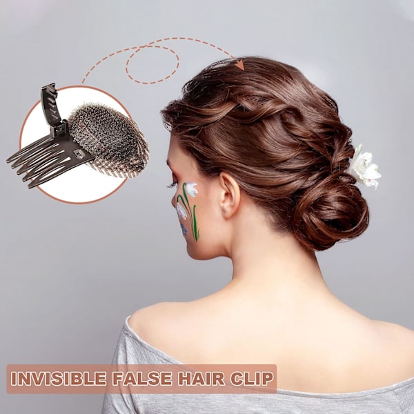 Fluffy hårpude usynlig fluffy hårpude svamp clip front hår base kam bolle conca 2 pieces brown, 2 pieces black