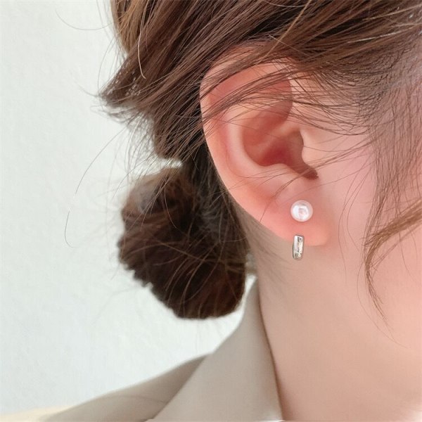 S925 sølvnål koreansk metallisk perle C-type øredobber øre