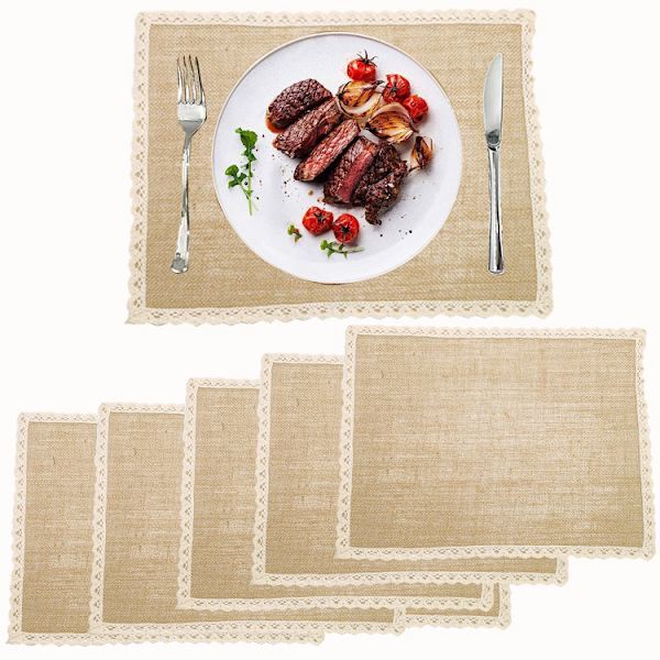 Pakke med 6 - Linned Hør Servietter med Hæklet Blonder Designer Middagsserviet 30x40 CM (11