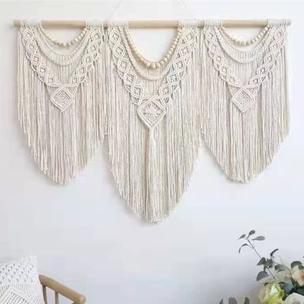 (Tyyli C) Suuri tupsu seinävaate - Bohemian-tyylinen seinävaate tupsuilla - Tyylikäs bohemian-käsintehty