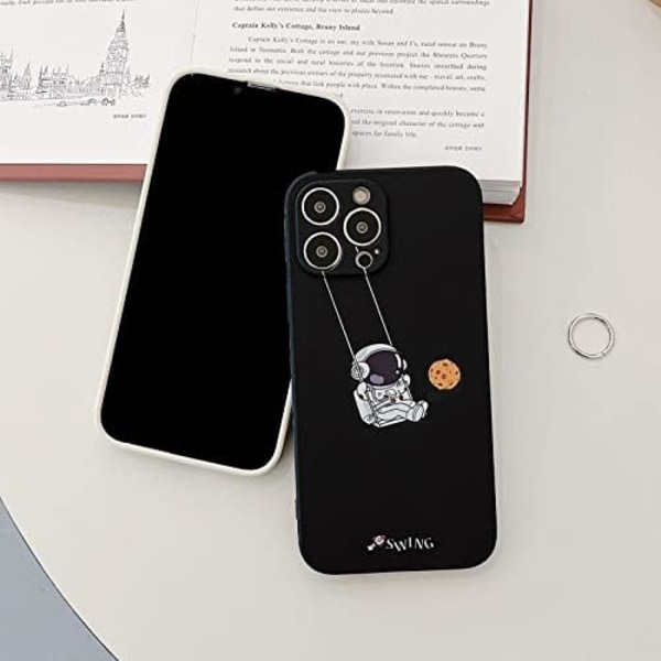 Sött skal för iPhone 16 Pro Max, Cool tecknad gungande astronaut planet måne design snygg TPU stötfångare stötsäker halkfri
