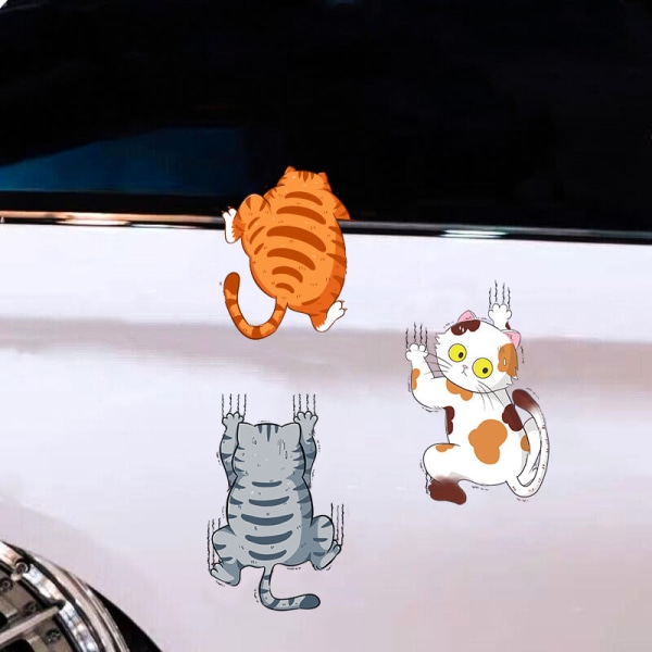 (13*8CM) Autocollants de voiture chat, dessin animé 3D animaux
