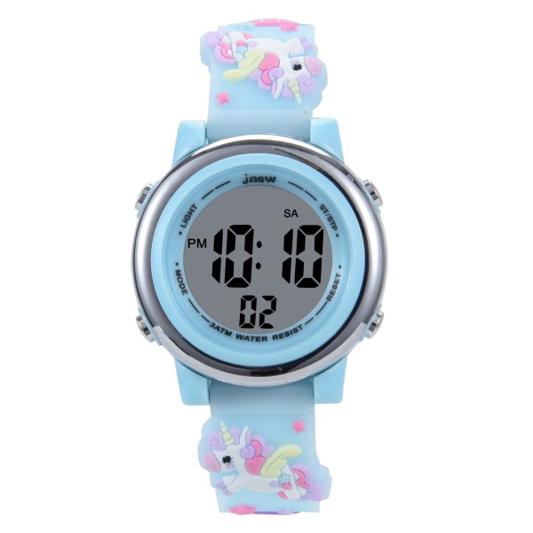 （Blå） Digital watch för barn Sport Vattentät multifunktions elektroniska klockor 7 färger LED Backli