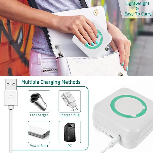 Mini Termisk Printer - Bærbar Blækfri Bluetooth Printer med 3 Klistermærkeruller - Lille Printer Compa
