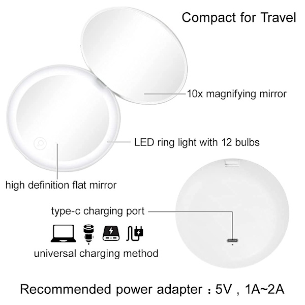 2 kpl:n kompaktipeili LED-valolla, 1x/10x suurentava ladattava