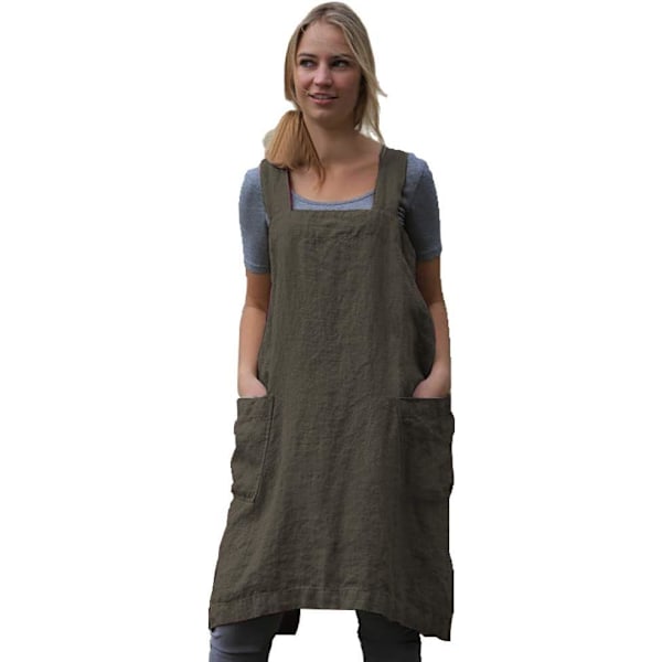 1pcs Women's Apron Square Apron Cotton Linen Apron with 2 Pockets Baking Cooking Gardening W