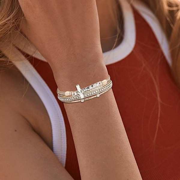 1 stk Leopard Armbånd til Kvinder, Boho Læder Wrap Multi-Layer Perle Krystal Armbånd Bangles Smykker
