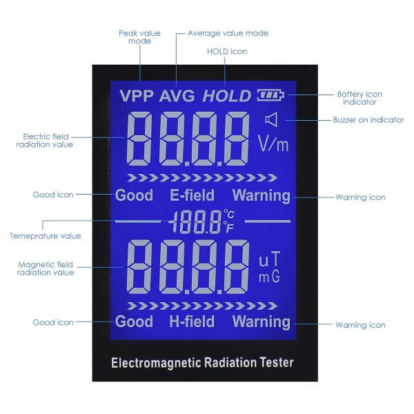 EMF Elektromagnetisk strålingsdetektor EMF Meter Temperatur Te
